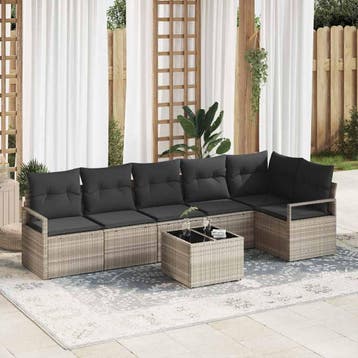 vidaXL Bankstel 7 st Lichtgrijs poly rattan, Verzenden, Nieuw, Rotan, 7 zitplaatsen