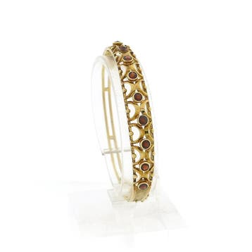 Vintage gouden slavenarmband met granaat; Maat M, Gebruikt, Ophalen of Verzenden, Met edelsteen, Goud
