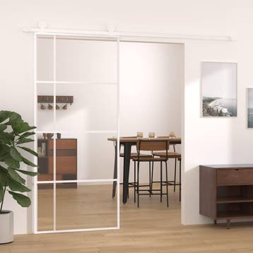 vidaXL Schuifdeur 90x205 cm ESG-glas en aluminium wit, Verzenden, Nieuw