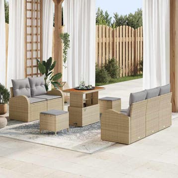 vidaXL Tuin Sofa Set 8 st 7-Aantal zitplaatsen Beige en, Verzenden, Nieuw, Rotan, 8 zitplaatsen