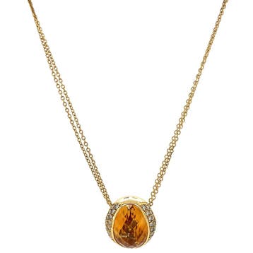 Gouden collier met citrien en diamant hanger 18 karaat, Sieraden, Tassen en Uiterlijk, Kettingen, Verzenden, Zo goed als nieuw