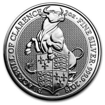 Queens Beast Black Bull of Clarence 2 oz 2018, Postzegels en Munten, Verzenden, Losse munt, Zilver