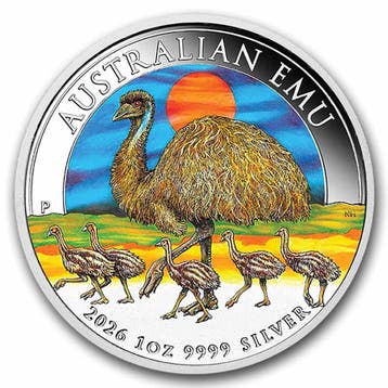 Emu 1 oz 2026 BU Coloured in Box (2.500 oplage), Verzenden, Losse munt, Zilver