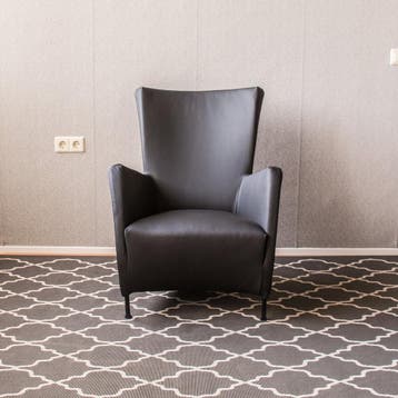 8x Montis Windy Fauteuil Zwart Leer - Zwart, Ophalen, 75 tot 100 cm, Zo goed als nieuw, Leer