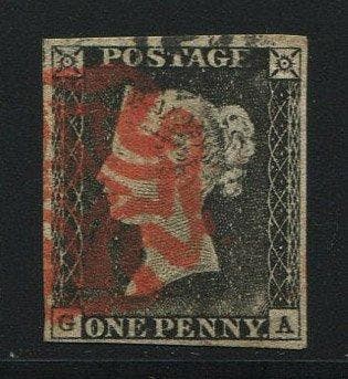 Groot-Brittannië 1840 - Penny black met rood en zwart, Gestempeld