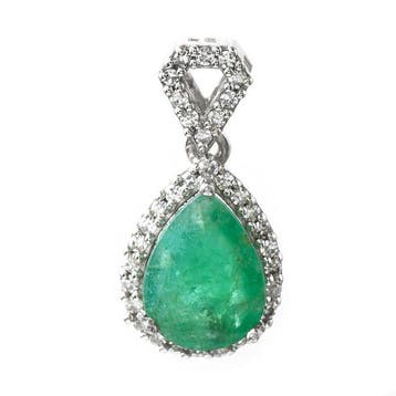 Zonder minimumprijs - Hanger Platina - 1.05ct. tw. Smaragd -