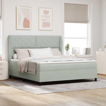 vidaXL Boxspringbed met hoofdeinde Lichtgrijs 200 x 180 cm, Verzenden, Nieuw, Tweepersoons, Stof
