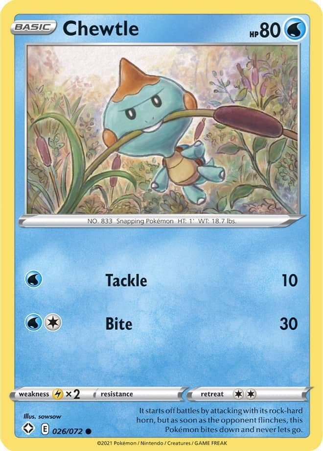 Chewtle 026/072 shining fates, Hobby en Vrije tijd, Verzamelkaartspellen | Pokémon, Losse kaart, Nieuw, Foil, Ophalen of Verzenden