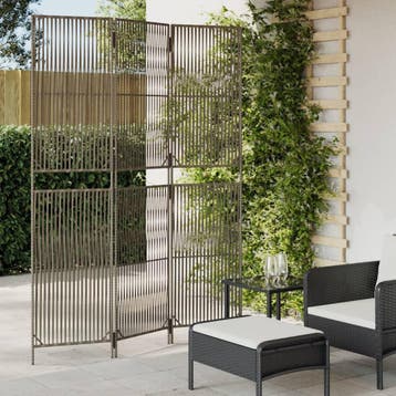 vidaXL Kamerscherm 3 panelen poly rattan grijs, Huis en Inrichting, Verzenden, Nieuw