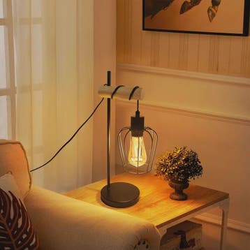 Vintage Industriële Tafellamp met Houten Accent - Zwart Meta, Verzenden, Nieuw