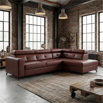 Leren hoekbank Nova - 2.5-zits arm links + Longchair arm, 250 tot 300 cm, Bohemian, Industrieel, Modern, Scandinavisch, Hoekbank