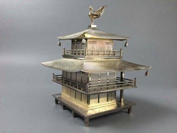 Vintage Japanese Metal Miniature Model of Kinkaku-ji Temple