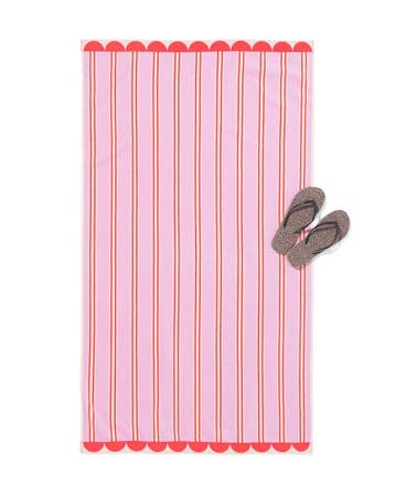 HEMA Kinderstrandlaken 80x140cm velours strepen, Verzenden, Nieuw, Roze