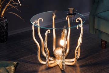 Ronde bijzettafel WILDLIFE OCTOPUS 50cm goud sculptuur glas, Ophalen of Verzenden, Nieuw