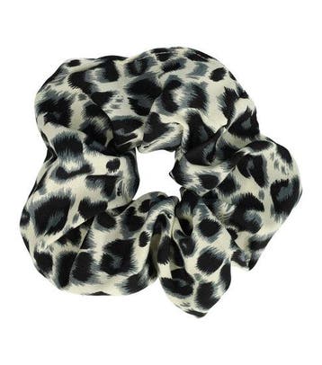 Haarelastiek Scrunchie – Panterprint – Gladde Stof – Zwart, Nieuw