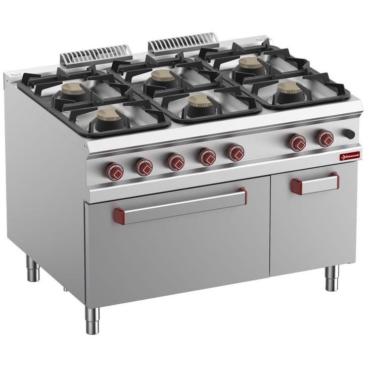 Gasfornuis Met 6 Branders Op Gasoven GN 2/1 En Neutrale Kast, Zakelijke goederen, Horeca | Keukenapparatuur, Nieuw in verpakking