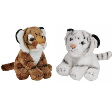 Safari dieren pluche knuffels - tijgers - 2 stuks - 15 cm, Verzenden, Nieuw
