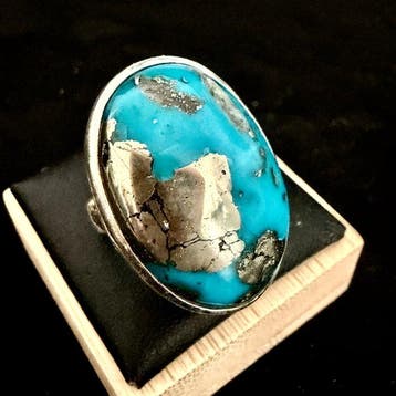 Luxe ring in turkoois en pyriet - Zilver 925 - Met een
