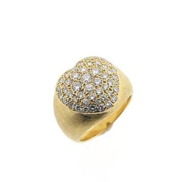 Gouden ring met hartvorm en diamanten 1,60 ct., Gebruikt, Ophalen of Verzenden, 17 tot 18, Met edelsteen