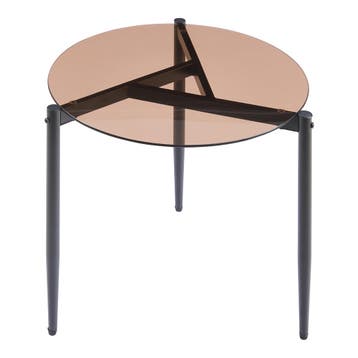 Bijzettafel Ulökantaa rond rookglas 50x50 cm bruin [en.casa], Verzenden, Nieuw