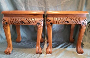 Kruk (2) - Hout - Bewerkte salontafel kruk