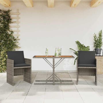vidaXL 3-delige Bistroset met kussens poly rattan grijs, Tuin en Terras, Verzenden, Nieuw