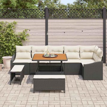 vidaXL Tuinbankenset 9 st 7-Aantal zitplaatsen Zwart Poly, Verzenden, Nieuw, Rotan, Meer dan 8 zitplaatsen