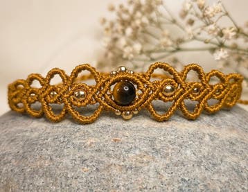 Handgemaakte Tijgeroog Edelsteen Macrame Armband - Goud, Overige materialen, Met bedels of kralen, Verzenden, Nieuw