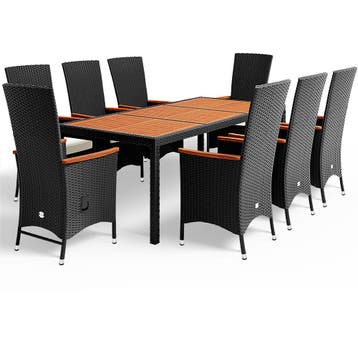 Polyrotan Tuinset Rio 9-tlg Zwart (Tuinbanken-Tuinsets), Tuin en Terras, Tuinsets en Loungesets, Verzenden, Nieuw