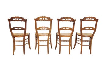 (4) Set van 4 antieke Franse eetkamerstoelen met biezen zitt, Huis en Inrichting, Stoelen, Ophalen of Verzenden, Nieuw