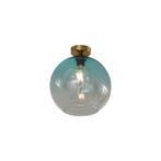 Art Deco plafondlamp messing met blauw glas - Sandra, Verzenden, Nieuw, Glas, Art Deco