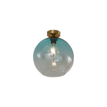 Art Deco plafondlamp messing met blauw glas - Sandra, Verzenden, Nieuw, Glas, Art Deco