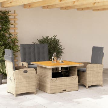 vidaXL 4-delige Tuinset met kussens poly rattan beige, Verzenden, Nieuw, 4 zitplaatsen, Tuinset