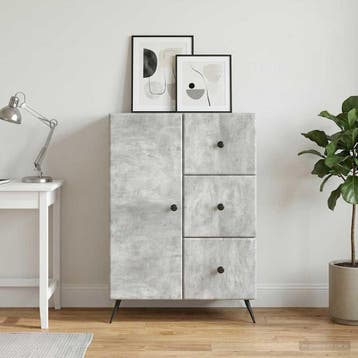 vidaXL Dressoir met lade Betongrijs 66 x 34,5 x 90 cm, Verzenden, Nieuw, Overige houtsoorten, Minder dan 50 cm