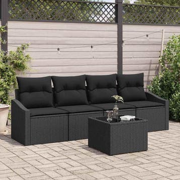vidaXL Bankstel 5 st Zwart poly rattan, Verzenden, Nieuw, 5 zitplaatsen