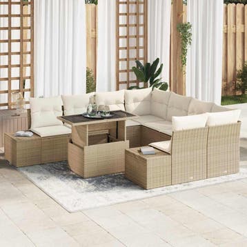 vidaXL Tuin Sofa Set 9 st Beige en Crème poly rattan, Verzenden, Nieuw, Meer dan 8 zitplaatsen