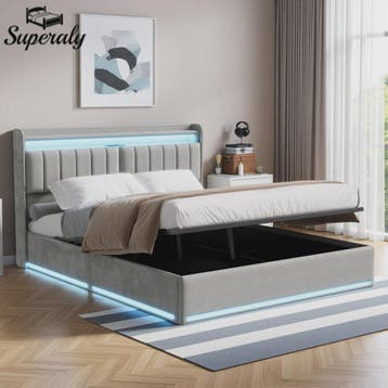 Luxe Gestoffeerd 140x200cm Bed met LED, USB & Hydraulische O, Verzenden, Nieuw