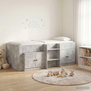vidaXL Loft Bed Frame met Kast met opslag 3 st Betongrijs, Verzenden, Nieuw, Grijs, Hout