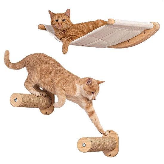 2dekans | LBB Katten klimmuur met Hangmat - Beige -, Dieren en Toebehoren, Katten-accessoires, Zo goed als nieuw, Ophalen of Verzenden