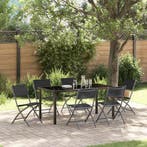 vidaXL Tuin eettafelset 7 pcs Zwart Gepoedercoat staal, Verzenden, Nieuw, Textileen, 7 zitplaatsen