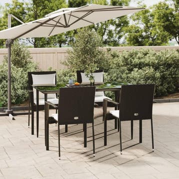 vidaXL 5-delige Tuinset met kussens poly rattan zwart, Verzenden, Nieuw, 4 zitplaatsen, Tuinset