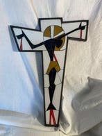 Crucifix - Glas, Hout - 1960-1970 - De stijl CUBISTE - 33,5
