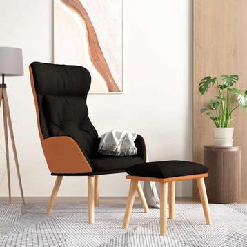 vidaXL Relaxstoel met voetenbankje kunstleer en stof zwart, Verzenden, Nieuw