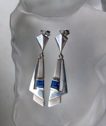 Zilver, Quartz - Oorbellen - Art Deco/Bauhaus-stijl