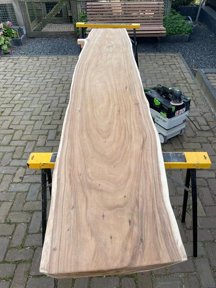 Suar blad max 300cm bij gem 52cm en 6cm dik, Doe-het-zelf en Verbouw, Hout en Planken, 250 tot 300 cm, Plank, Nieuw, 50 mm of meer