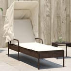 vidaXL Ligbed met luifel poly rattan bruin, Tuin en Terras, Verzenden, Nieuw