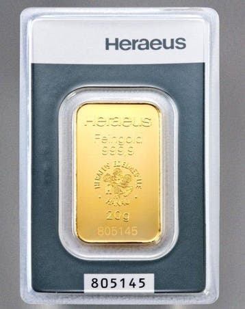 20 gram - Goud - Kinebar - Heraeus, Postzegels en Munten, Edelmetalen en Baren