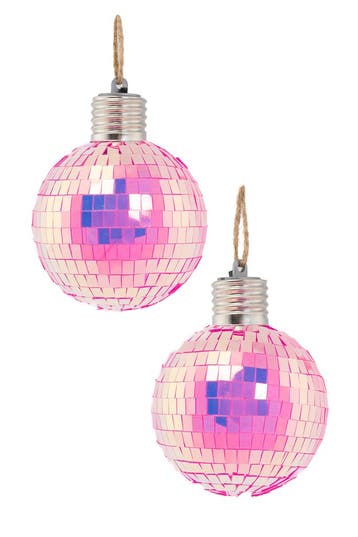 KIMU® 2x Discobal Ø 8 cm LED Iridescent Roze  Discobol Klein, Ophalen of Verzenden, Nieuw, Feestartikel, Carnaval