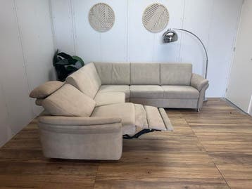 Beige Hoekbank met Elektrische Relaxfunctie – Ruime Hoekbank, 250 tot 300 cm, Gebruikt, Hoekbank, Ophalen of Verzenden