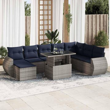 vidaXL 9-delige Loungeset met kussens poly rattan acacia, Verzenden, Nieuw, Loungeset